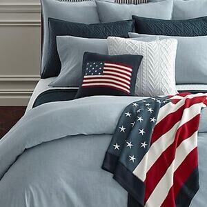 New Ralph Lauren Workshirt Chambray King Flat Sheet Light Blue Classic $245